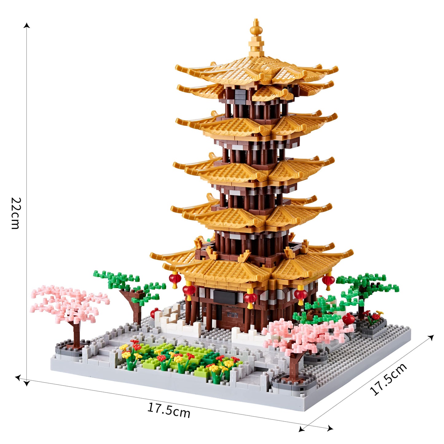 Jxrlmb Chinese Ancient Famous Architecture Micro Building Blocks Set For Adults Yellow Crane Tower With Sakura Tree Cherry Plants, Toys For Kids Age Of 14+ 2200 Pcs