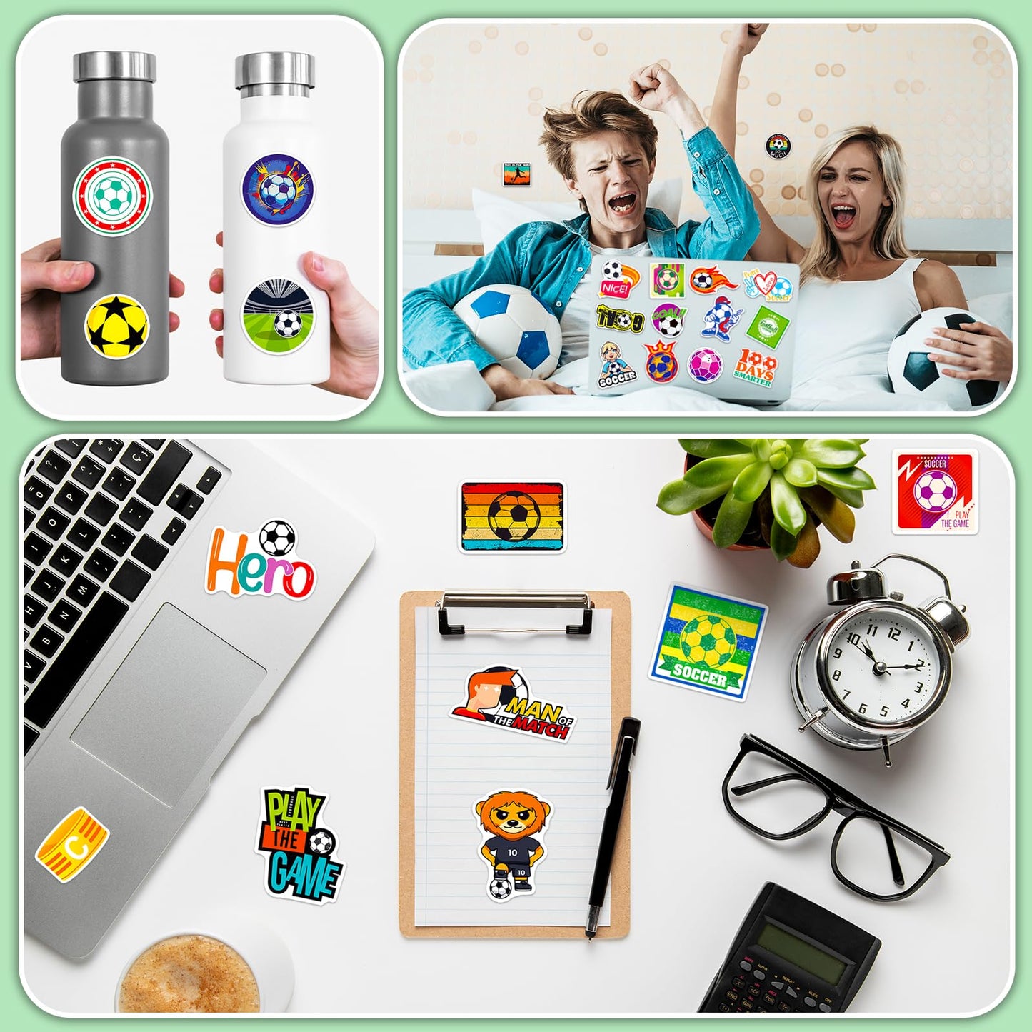 Wakemoodei Soccer Stickers 200Pcs Soccer Sports Stickers For Boys, Waterproof Vinyl Stickers For Water Bottles, Kids Stickers So