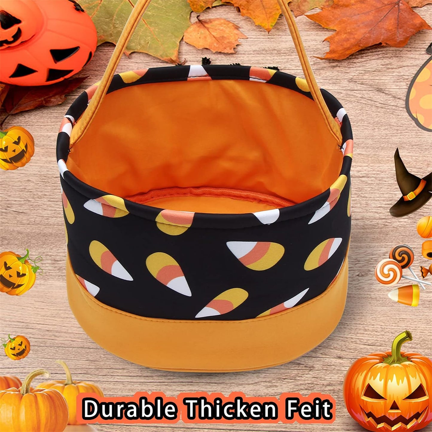 Xinblueco Halloween Trick Or Treat Bags Halloween Candy Buckets Fabric Orange Black Purple Basket Candy Corn White Polka Dot Stripe Halloween Party Favor Bags