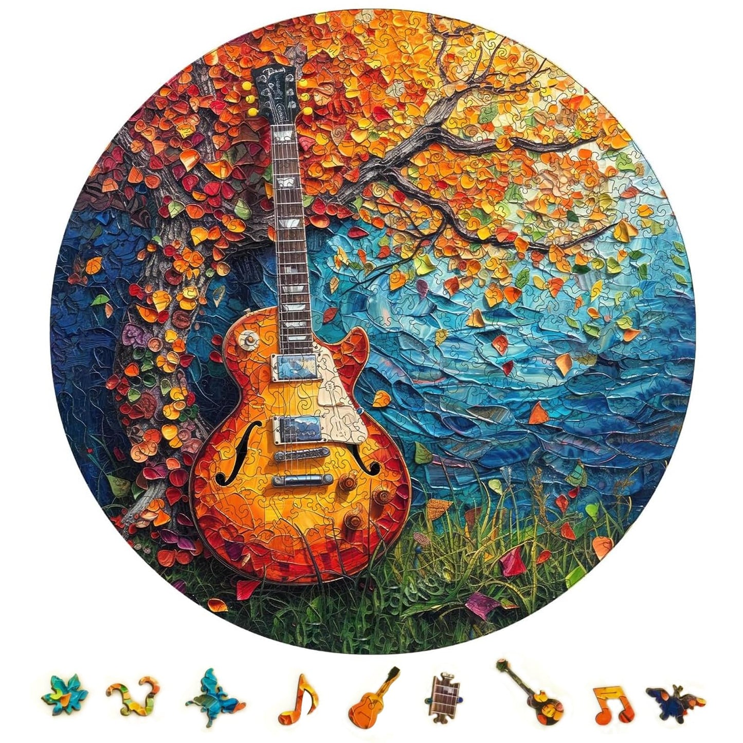 Wooden Puzzle For Adults 500 Piece, Autumn Jigsaw Puzzle, Guitar Wooden Jigsaw Puzzles, Thanksgiving Garden Puzzle, Beautiful Wo