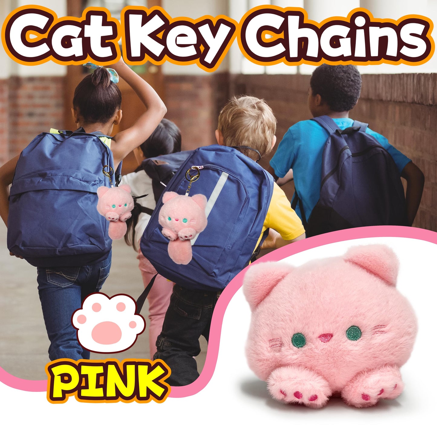 Pink Cat Stuffed Animals, Kawaii Plush Toy For Girls And Boys, Soft Cuddly Cats Plush Toys Keychain That Make Sounds, Fun And Cu
