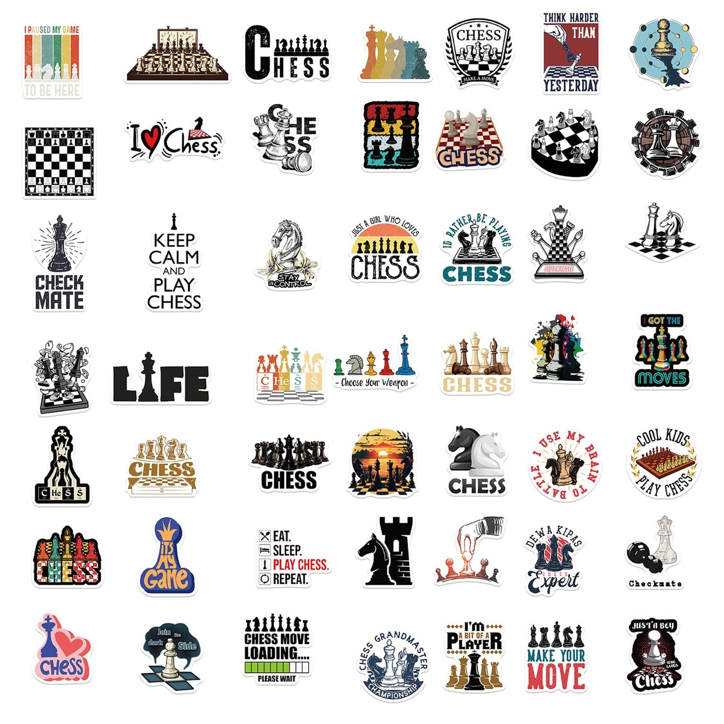 50 Pcs Chess Stickers,Chess Decorations, Funny Game Vinyl Stickers For Laptop,Scrapbook,Water Bottle,Phone,Gifts For Chess Playe