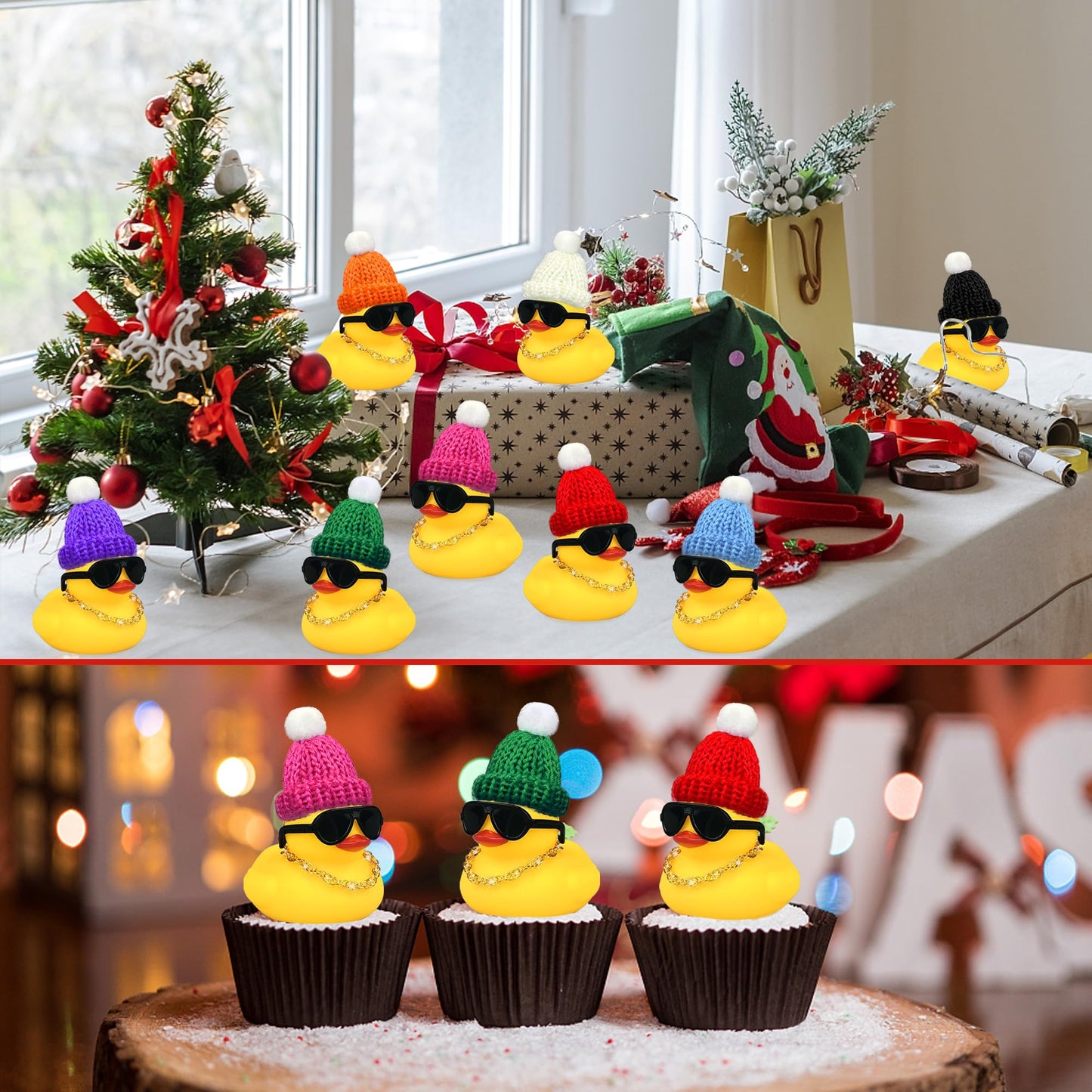 Havagdtm 12 Set Mini Ducks With Mini Hats Necklace And Sunglasses Bath Duck Toy For Baby Shower Birthday Swimming Party Gift Favor Decorations