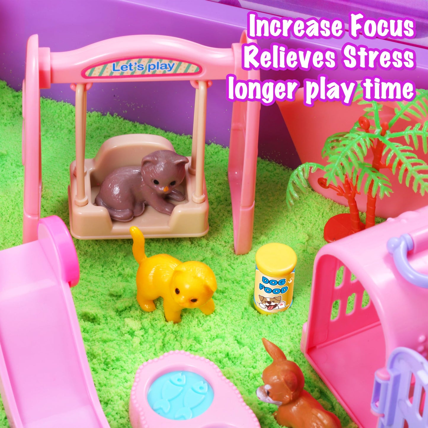 Carolart Pet Sensory Bin,Dog And Cat Sandbox For Kids,Kids Play Sand Kit,Pet Play Set With Sensory Sand,Pet Care Play Set,Role P