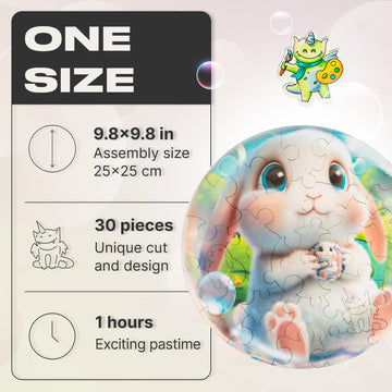 Unidragon Original Wooden Jigsaw Puzzles For Kids Ages 3-5 — Bubblez Rabbit — 30 Pieces Puzzle Round Shape 9.8×9.8 Inches Toddler Kids Activities Tiny Animals Preschool Toys Brain Teasers