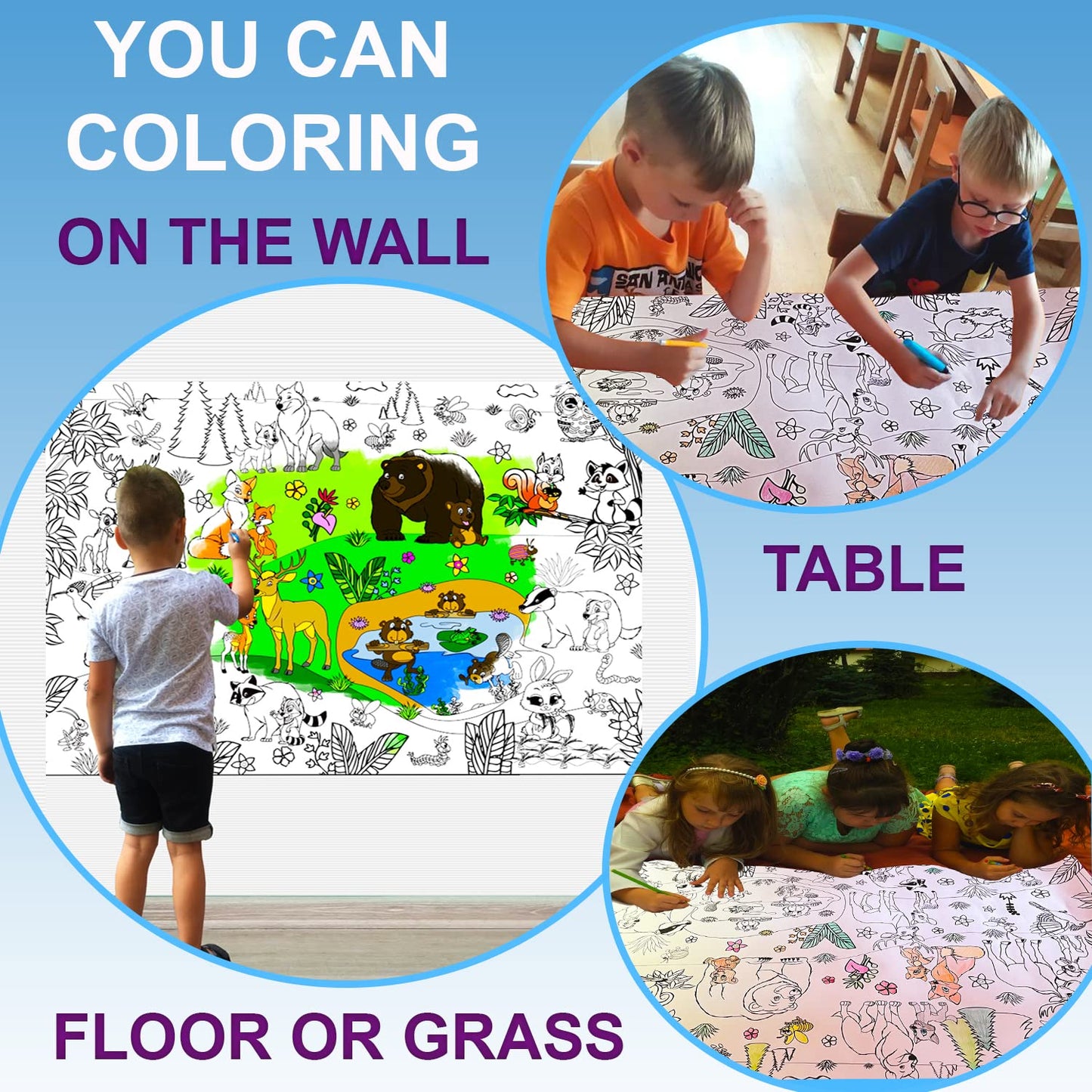 Alex Art Large Coloring Poster - Animals Giant Coloring Sheet For Children - Super Huge Wall Coloring Posters For Kids - Family Big Coloring Page - Jumbo Coloring Book Table Floor Size 38.5'X26.7'