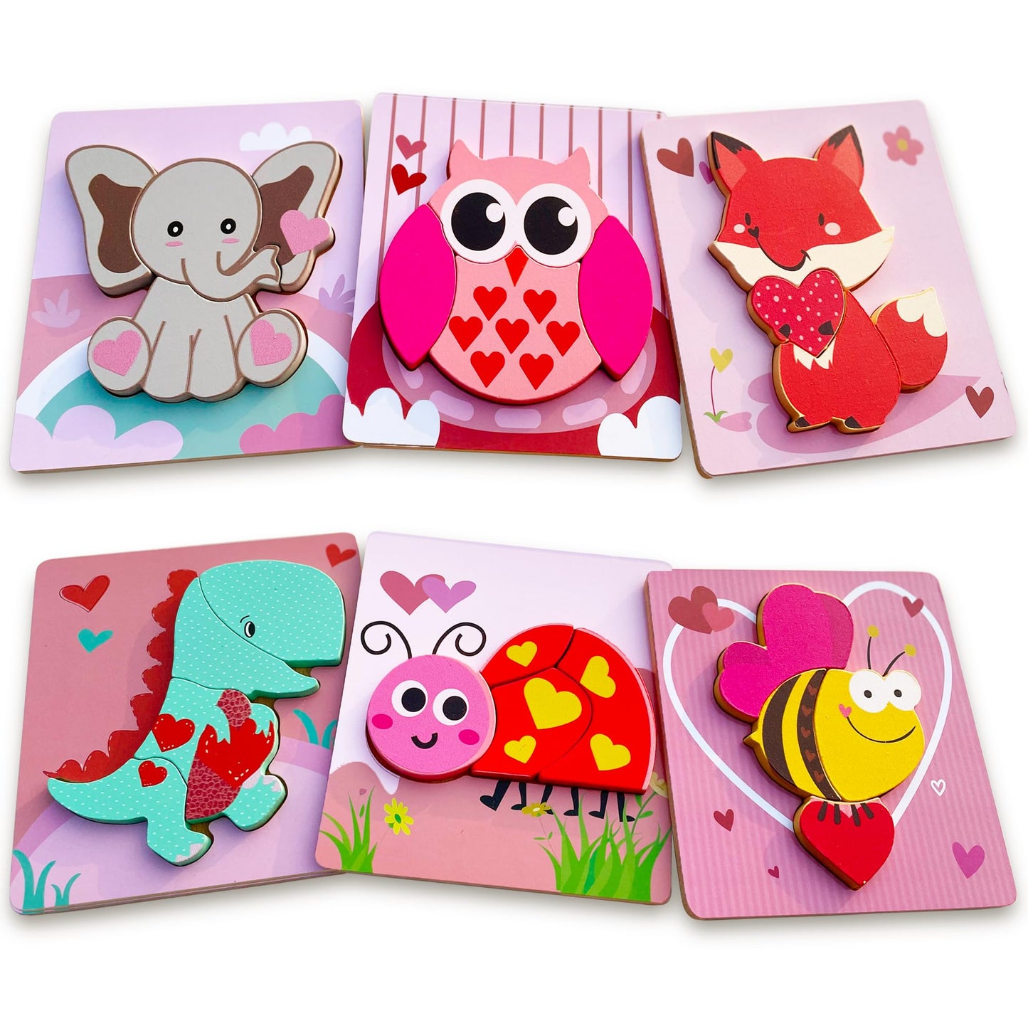 Valentine'S Day Toys 6 Pack Wooden Puzzles For Toddlers Valentine'S Day Gift For Toddler Toys For 1 2 3 4 Year Old Boys Girls Gi