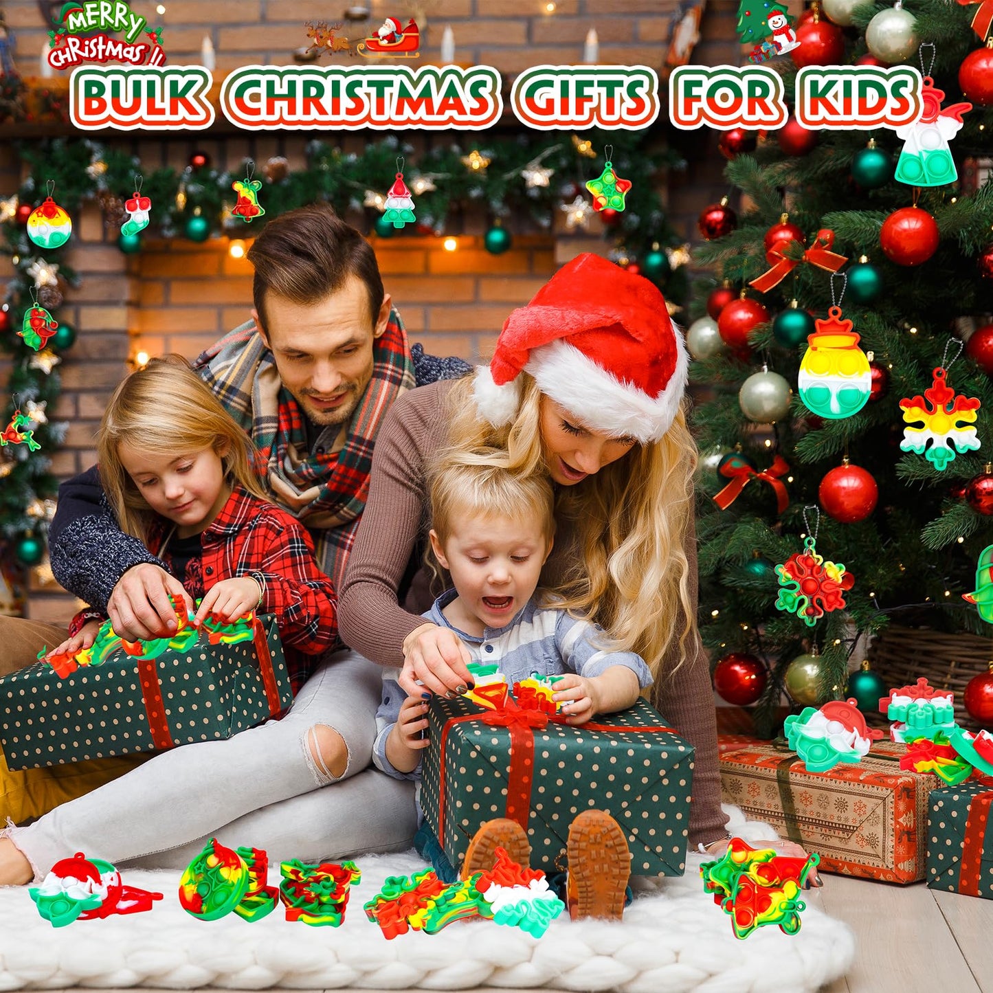 Christmas Pop Fidget Toys Bulk Its Christmas Party Favors for Kids 30 Pack Mini Pop Keychain It Stocking Stuffers for Kids Goodi