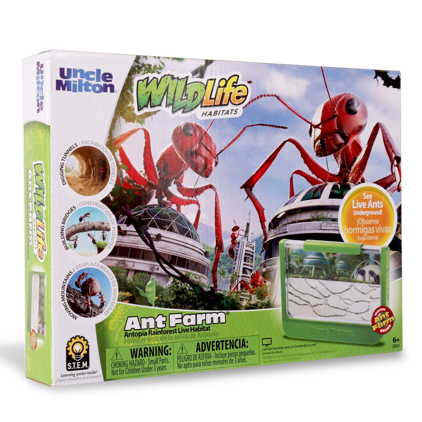 Uncle Milton Ant Farm Antopia Rainforest Ant Habitat - Observe Live Ants - Stem -Nature Learning Toy Green For 6 - 15 Years