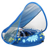 Mambobaby Self-Inflating Baby Swim Float with Canopy Newest Compressible Folding Pool Baby Float Upgrade Soft Waterproof Skin-Friendly Material For Toddler (Standard Edition Blue)