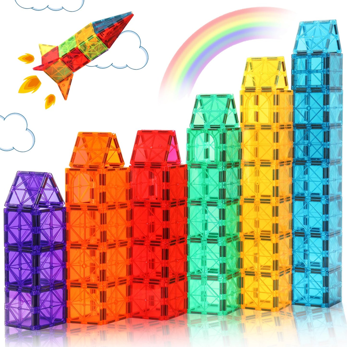 Gemmicc Magnetic Tiles, Magnet Toys Building Blocks For Kids, Stem Approved Educational Toys, Starter Set Magnet Puzzles Stacking Blocks,Sensory Montessori Toys For Boys Girls