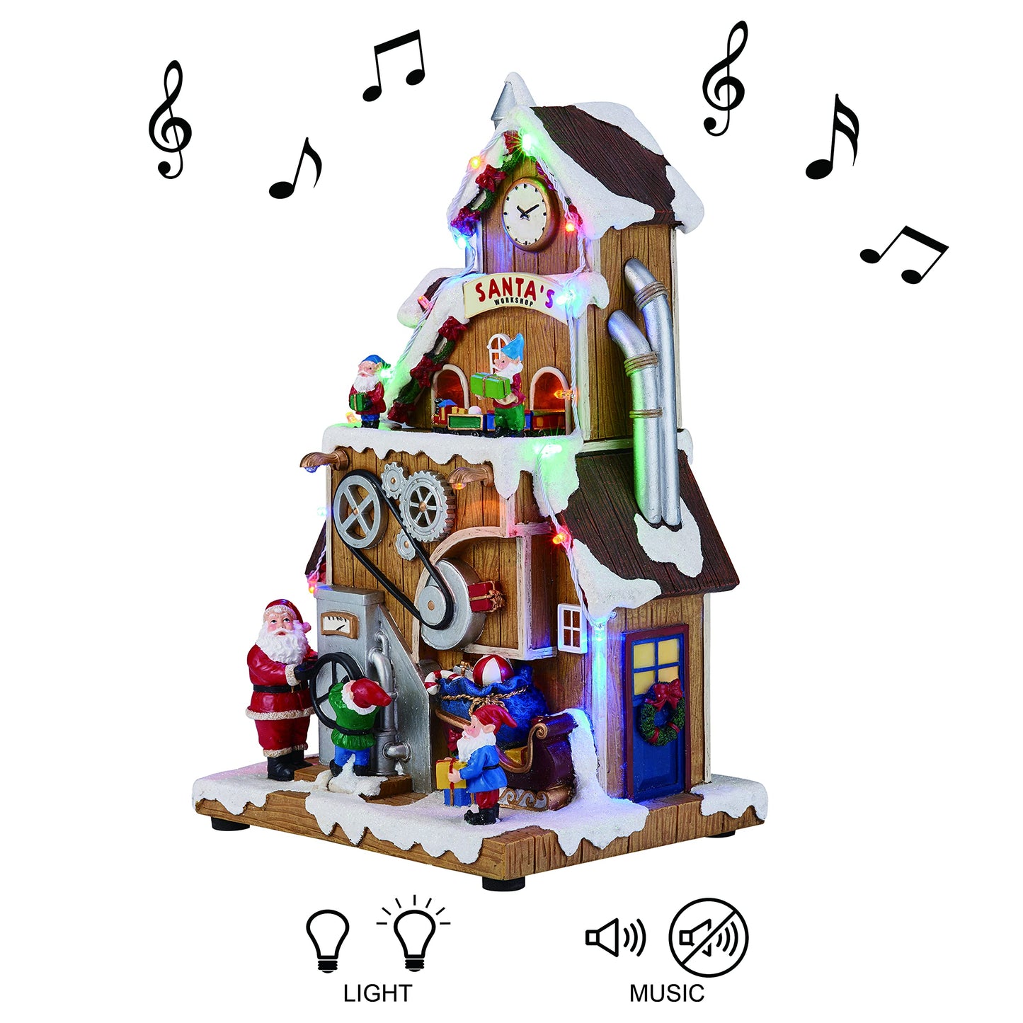Moments In Time Christmas Village Building, Santa'S Workshop With Christmas Music, Led Lights, And Animation - Power Adapter (In