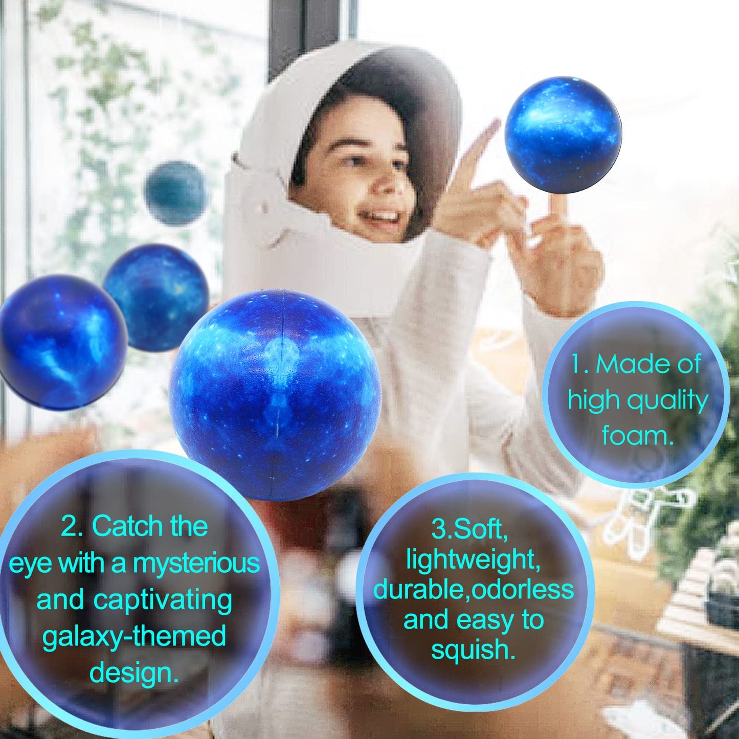 60 Pack Galaxy Stress Balls Bulk for Kids Adults 2.5 Inch Space Squeeze Anxiety Fidget Sensory Balls Children Outer Space Relief