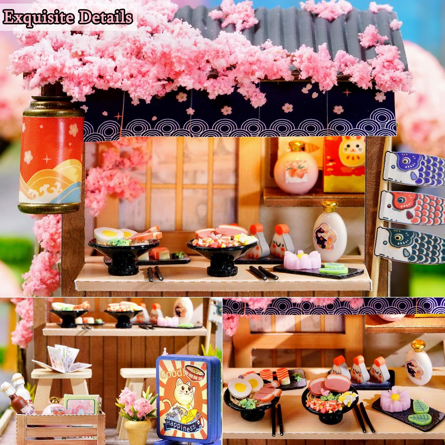 Tukiie Diy Miniature Dollhouse Kit With Furniture, 1:24 Scale Creative Room Mini Wooden Doll House Plus Dust Proof For Kids Teens Adults(Sakura Noodles Shop)