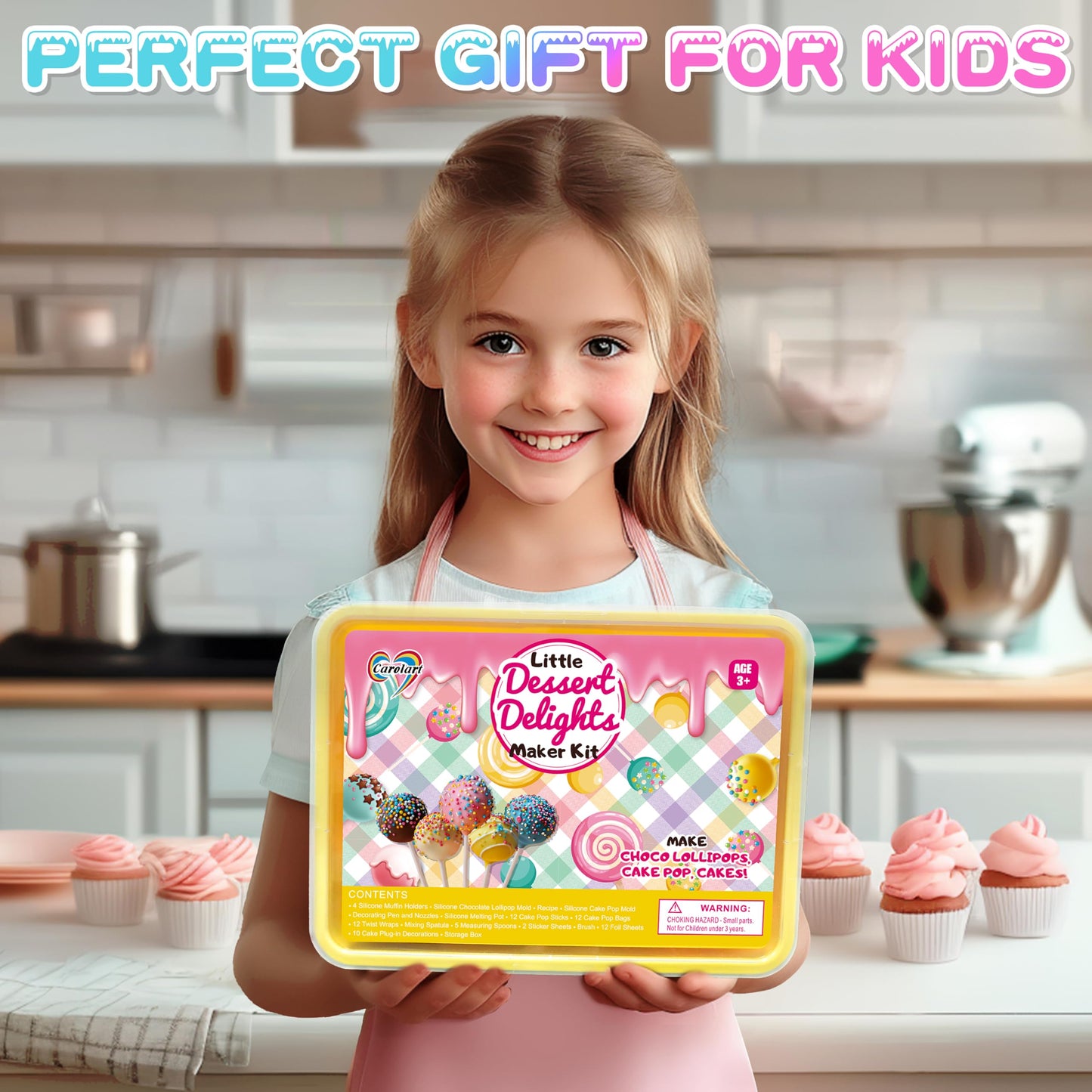 Cake Pop Kit,Kids Baking Sets for Kids,Lollipop Making Kit for Girls,Chocolate and Cupcake Making Kit Includes Silicone Cake Pop