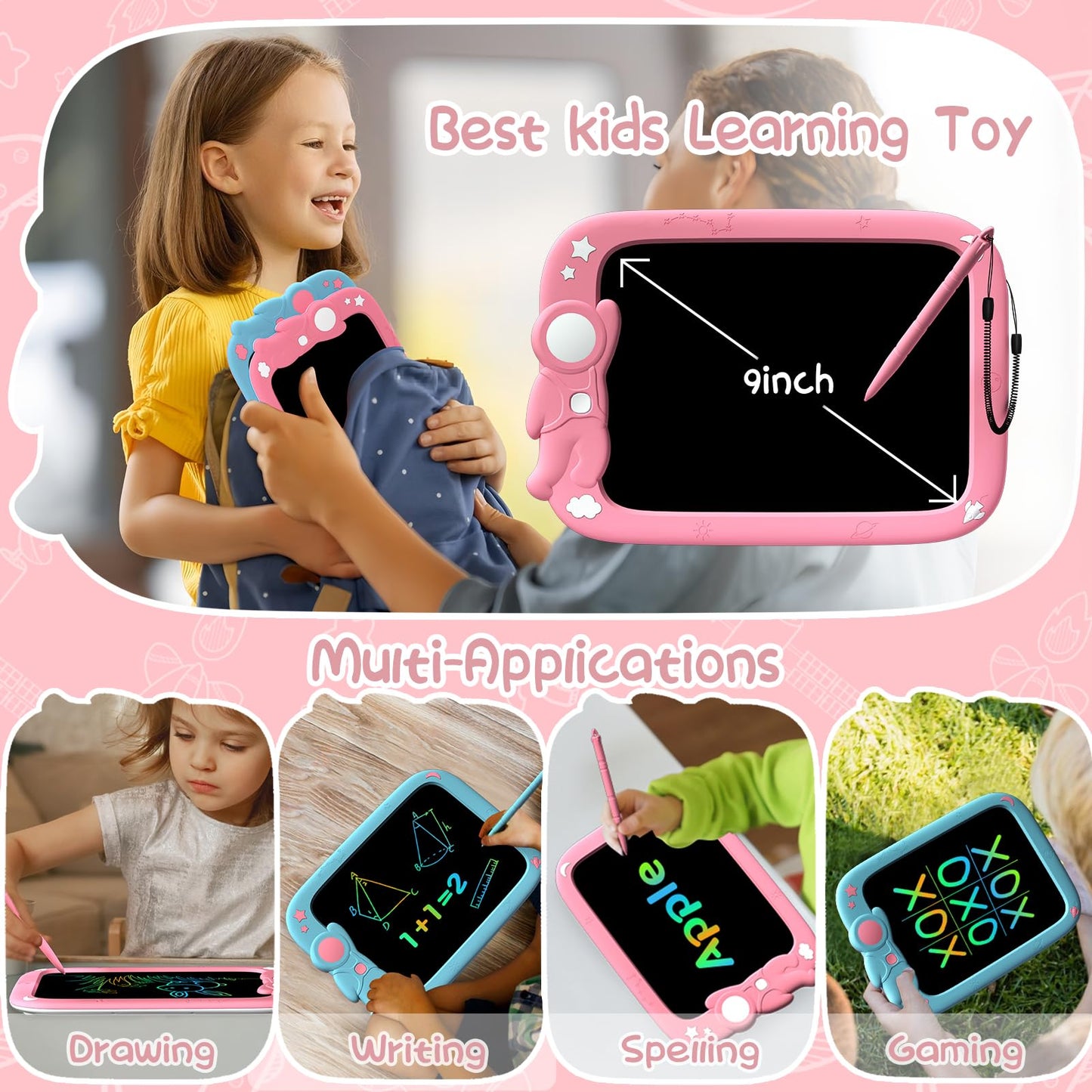Pyttur 9 Inch Lcd Writing Tablet For Kids Erasable Kid Drawing Pad Reusable Colorful Electronic Doodle Board For Toddler Educati
