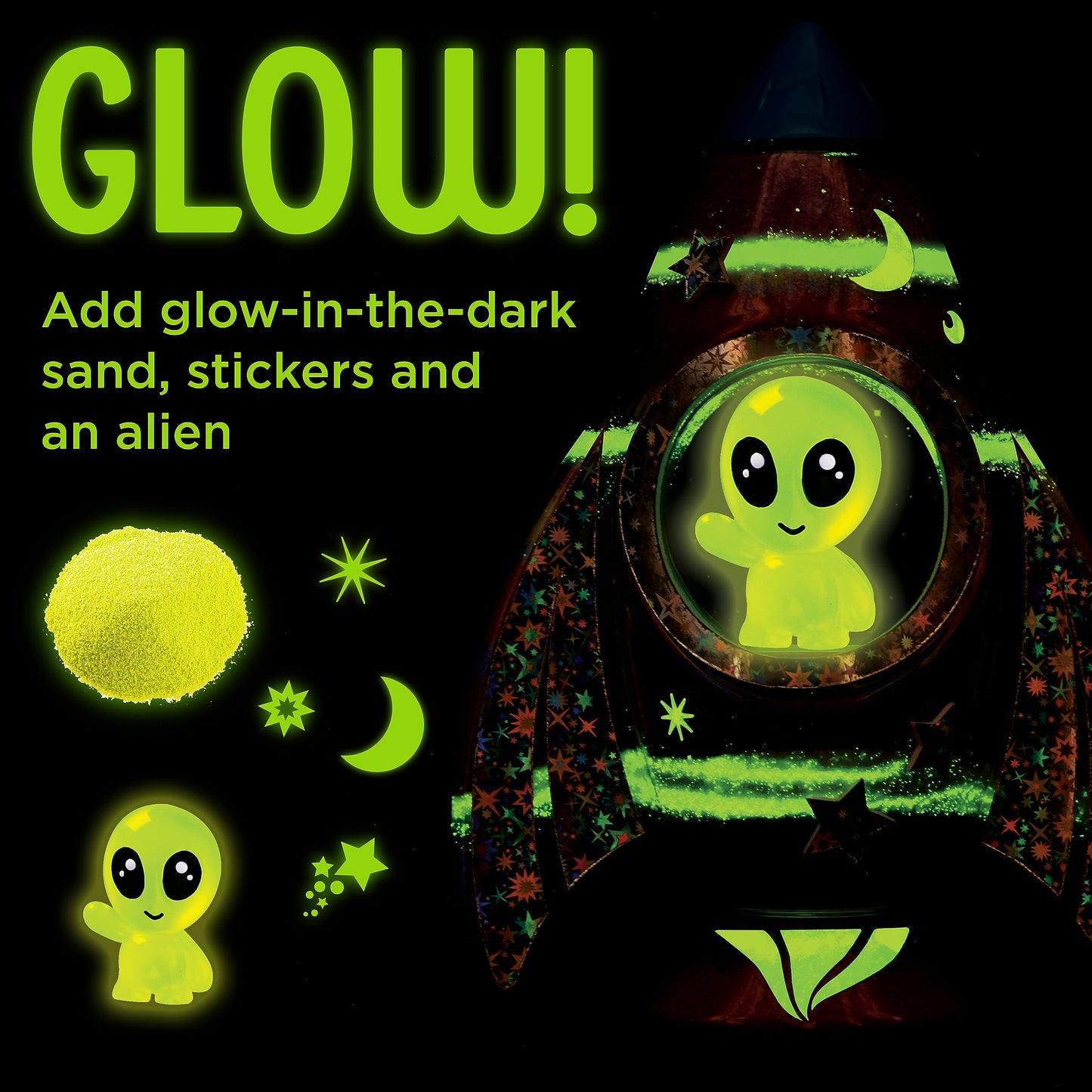 Creativity for Kids Sand Art Kit - Rocket Ship - Glow in the Dark, Large Size - DIY Space Toys for Boys (Ages 6+) - Model 6392000