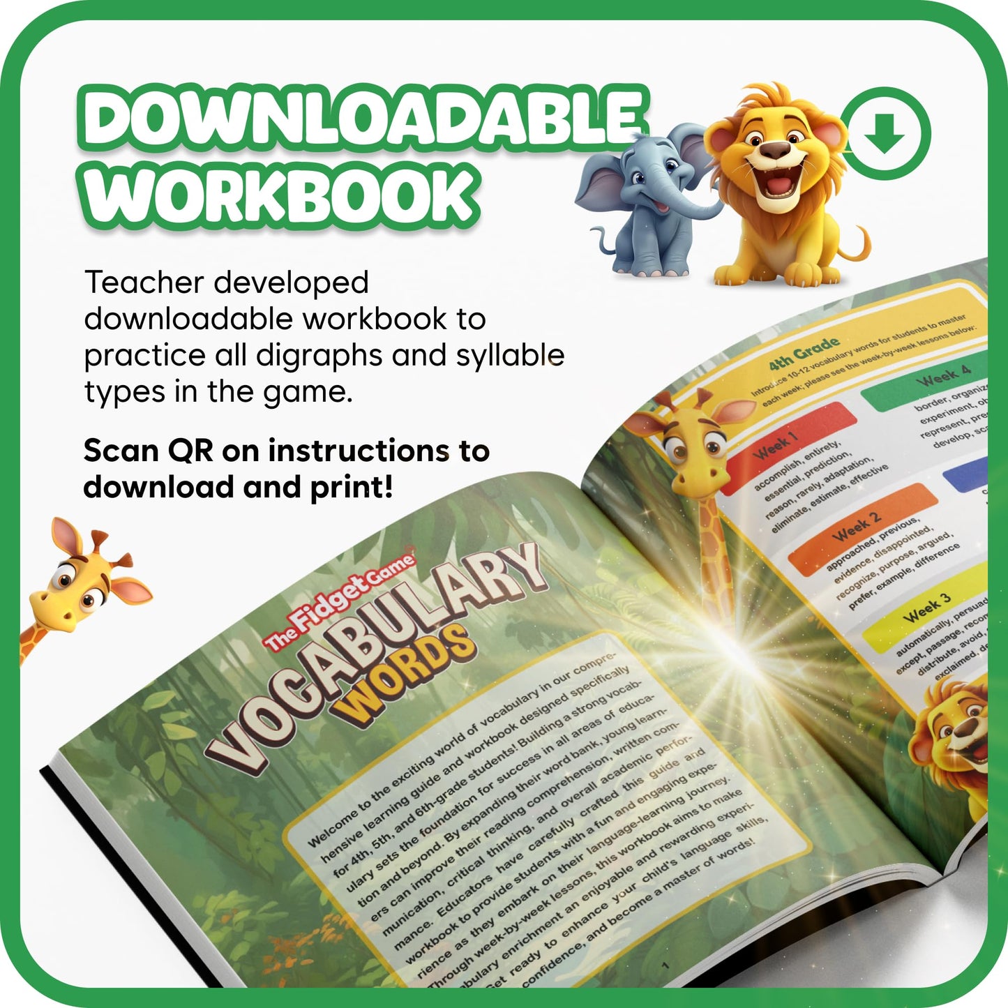 The Fidget Game Vocabulary Words, Flash Card Game, Grade 4-6, Ages 9-12, Develop Communication And Reading Comprehension Skills, Fidget Mats, Learning Guide & Pdf Workbook Included