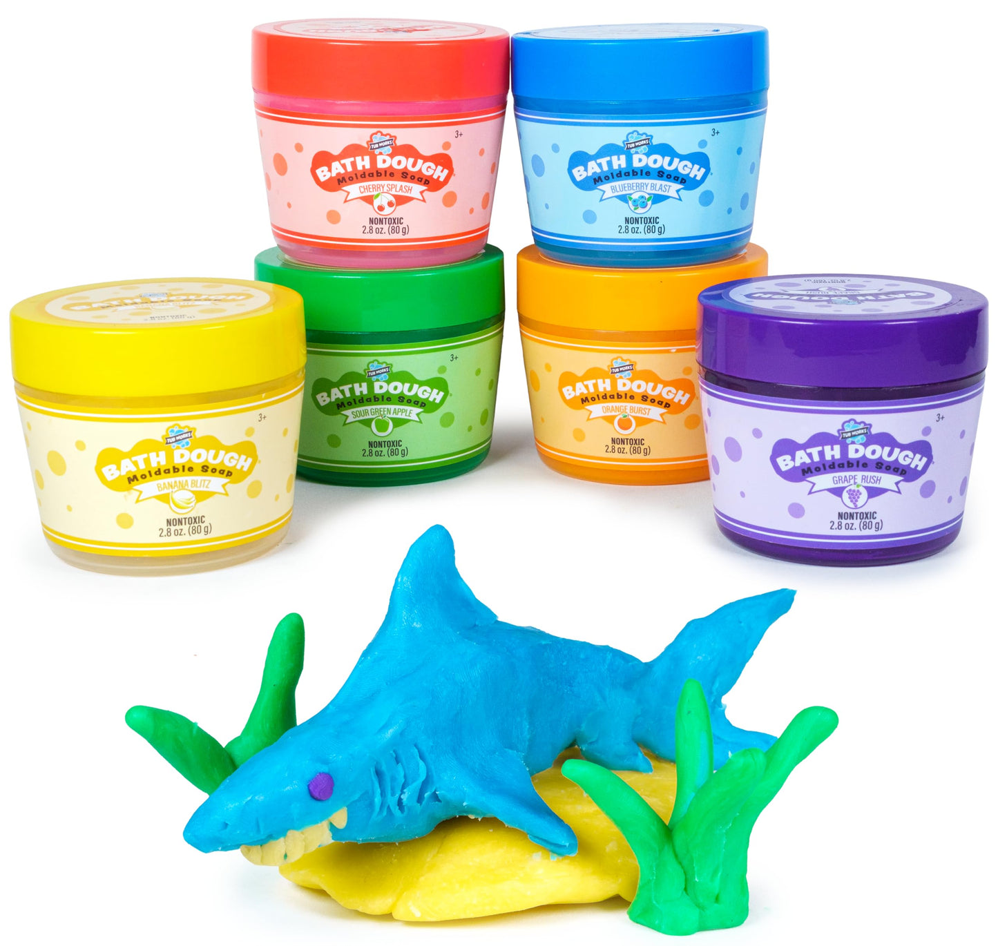 Tub Works® Bath Dough™ Moldable Kids Soap Bath Toy, Variety 6 Pack | Shape, Mold & Create Bath Art With Soap Dough | Soft & Moldable Kids Bath Soap For Shaping | Sensory Fun Toddler & Kids Bath Toys