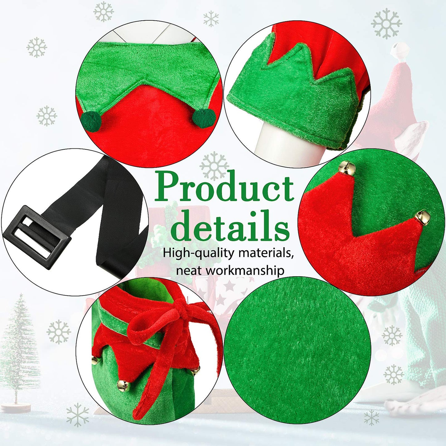 Syhood 5 Pcs Christmas Elf Costume Kids Girls Velvet Elf Costume Santa'S Helper Outfit With Hat Shoes Belt Striped Stockings(Fit 12-15 Years Old,Bright Color)