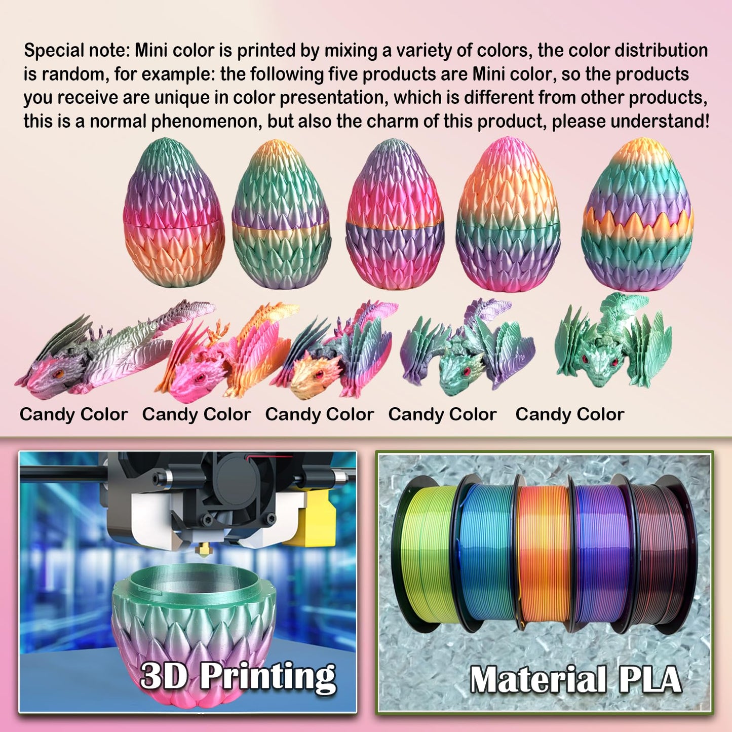 QOUXZ Dynamic 3D Printed Dragon Eggs with Dragon Inside,Wings Movable Feathered Wyvern,Full Articulated Crystal Flying Fidget Ar