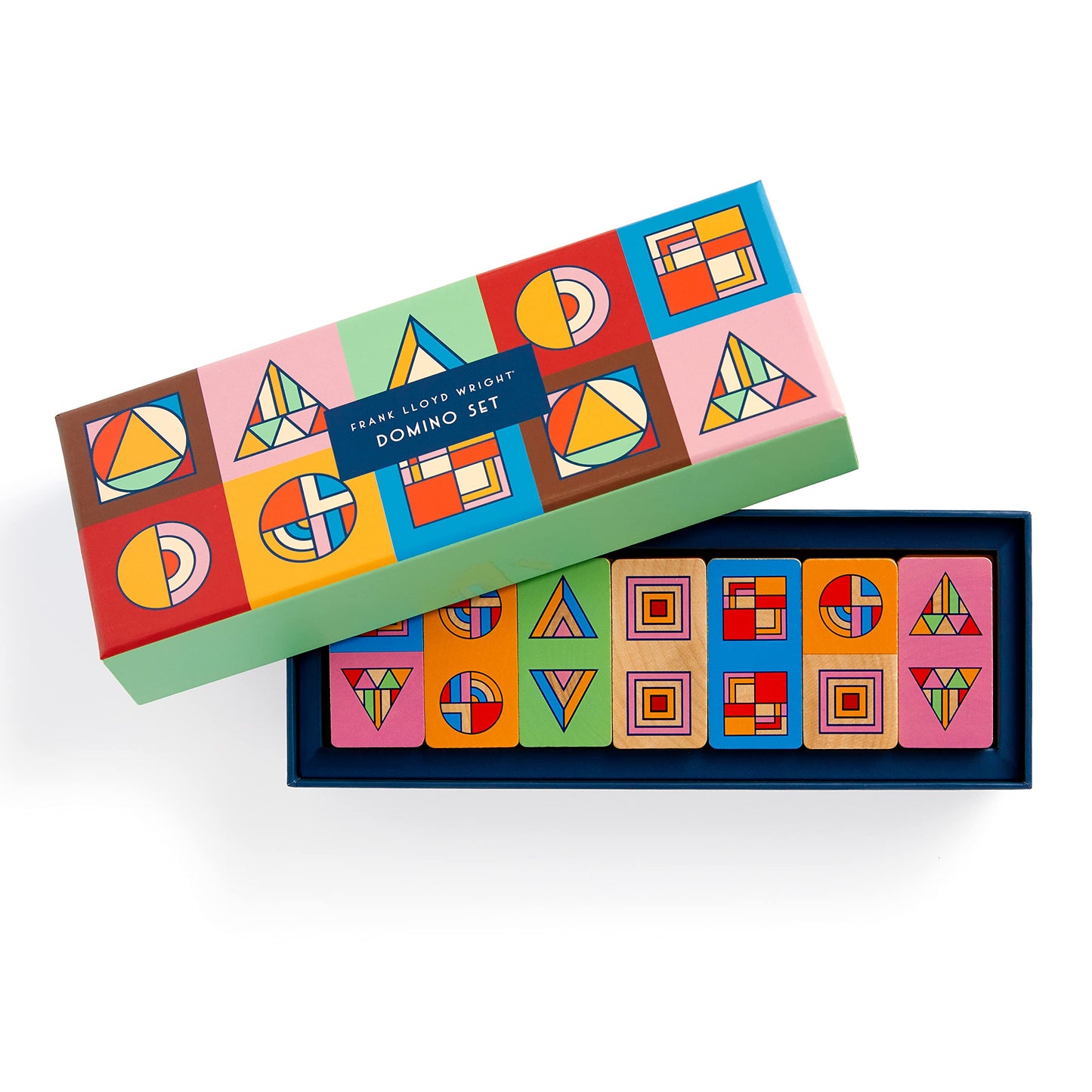 Galison Frank Lloyd Wright Domino Set - 28 Double Sided Colorful Geometric Patterned Wooden Domino Pieces
