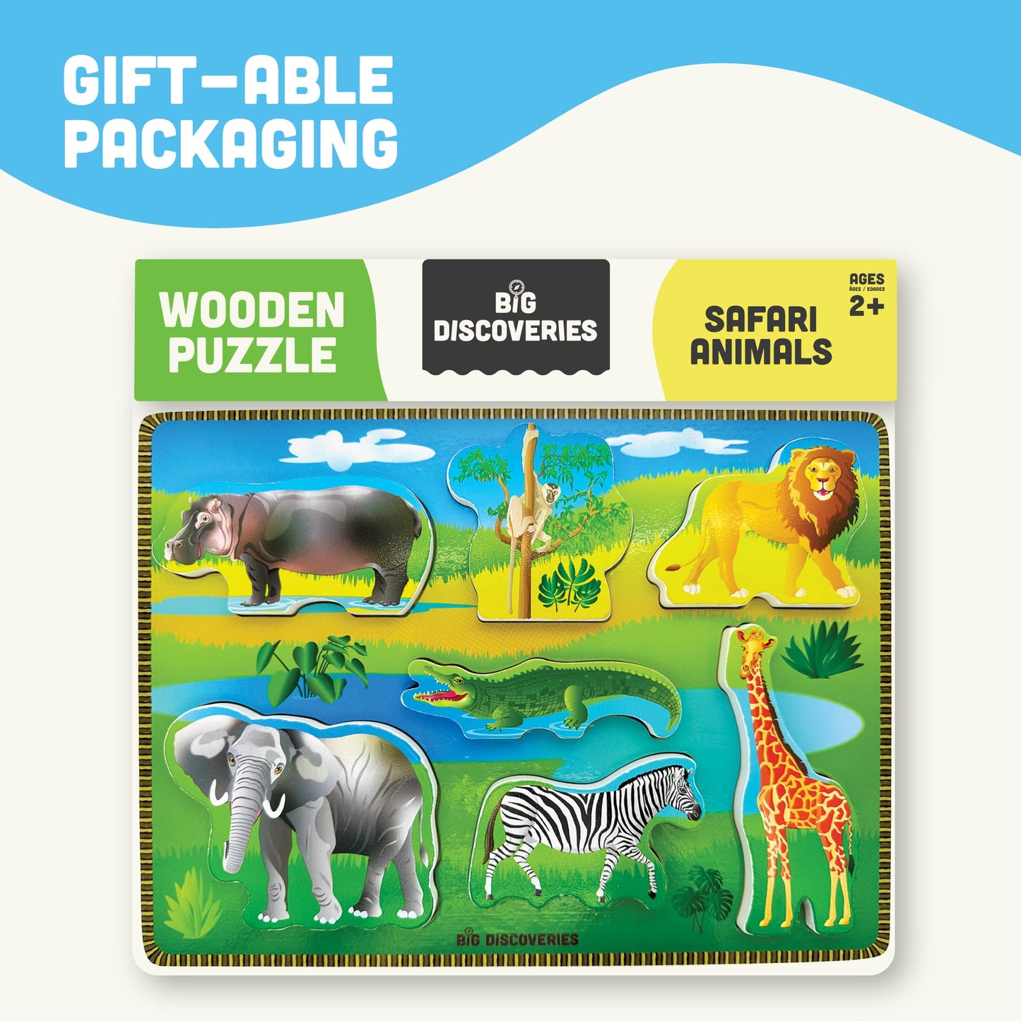Big Discoveries Wooden Puzzle - Animal Wood Puzzles For Toddlers 2+ Years Old | Montessori Learning Puzzles For Kids - Great For