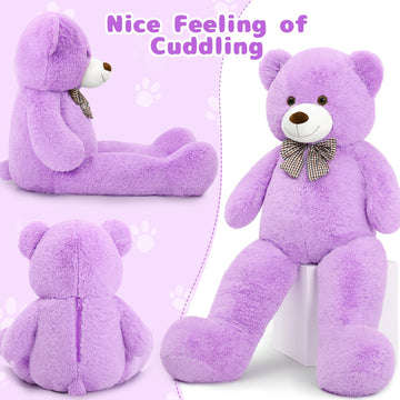 Maogolan Big Purple Human Size Teddy Bear 4 Feet 47 Inch Huge Lavender Teddy Extra Large Lilac Bears For Girlfriend Wife