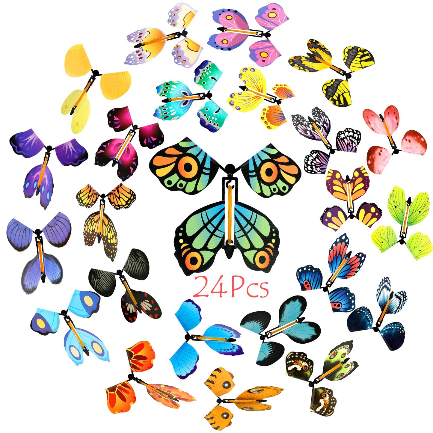 Outee 10 Packs Flying Butterfly Surprise Toys - Assorted Color, Medium Size, Wind-Up Rubber Band Powered Gifts for Kids & Teachers