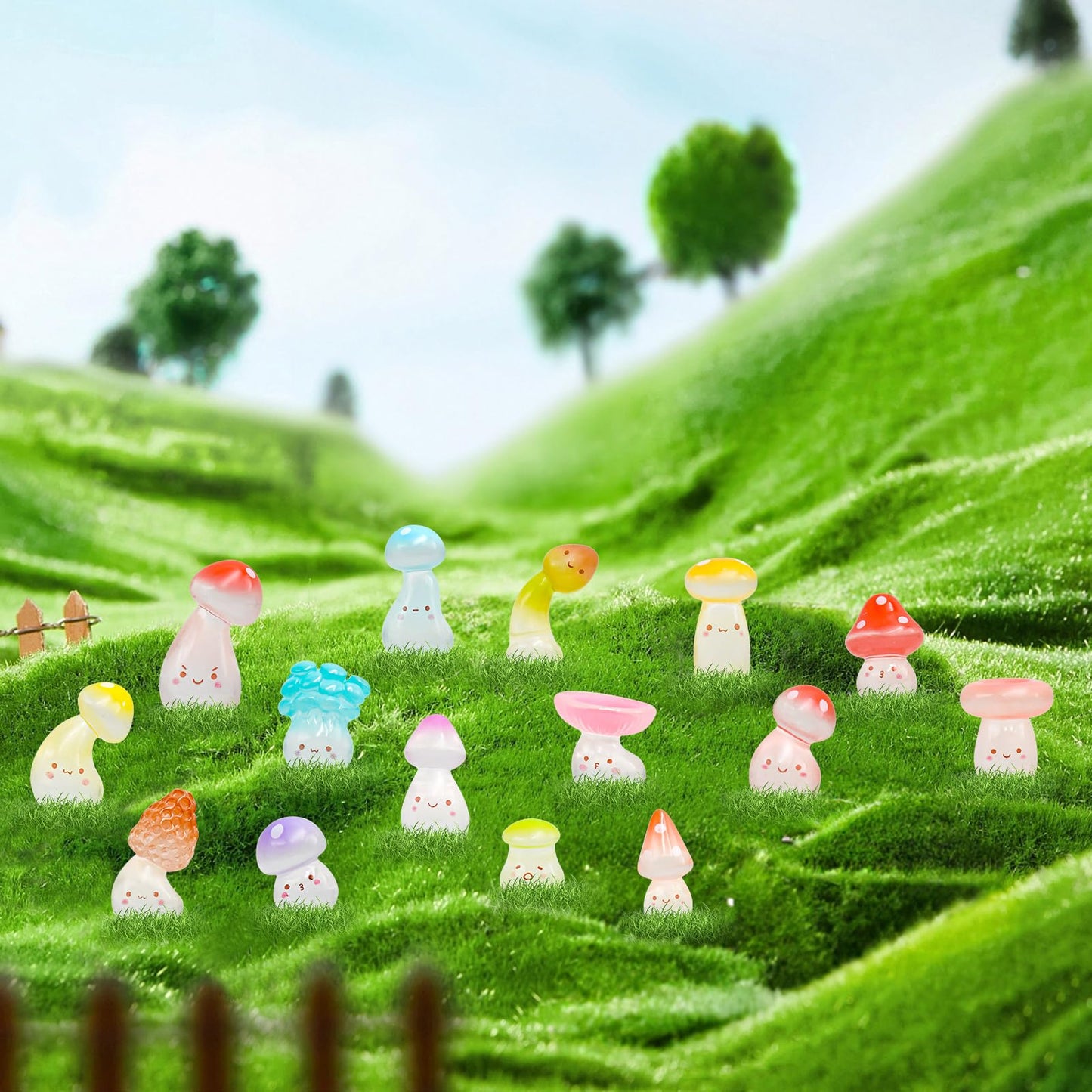 WOZADU 30 PCS Luminous Mini Resin Mushrooms Figurines for Dollhouse Decoration Tiny Resin Miniature Things for Fairy Garden Micro Landscaping Decoration Cake Toppers Decor
