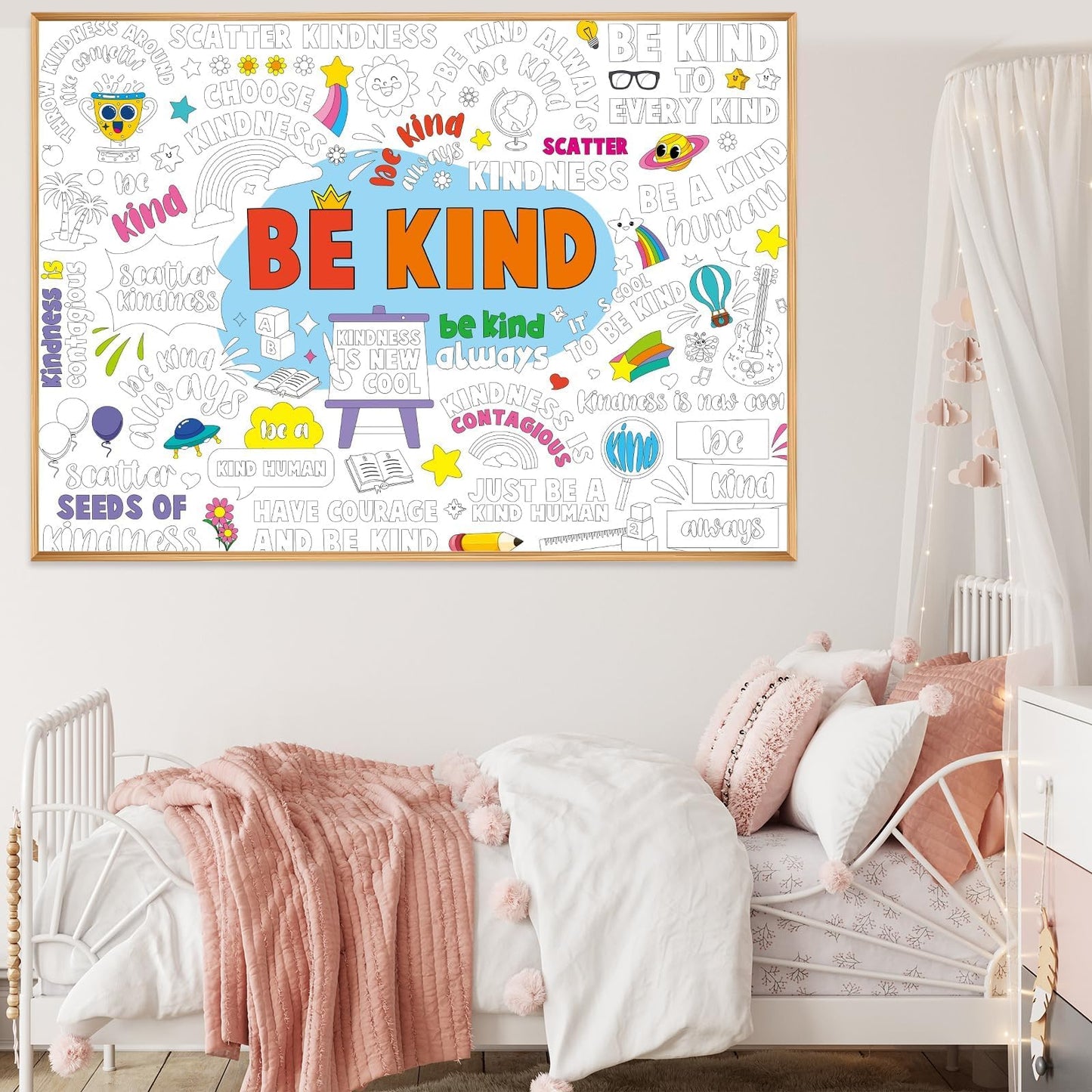 Naozinebi Be Kind Coloring Poster For Kids Giant Coloring Poster Large Positive Coloring Tablecloth Jumbo Coloring Books For Kid