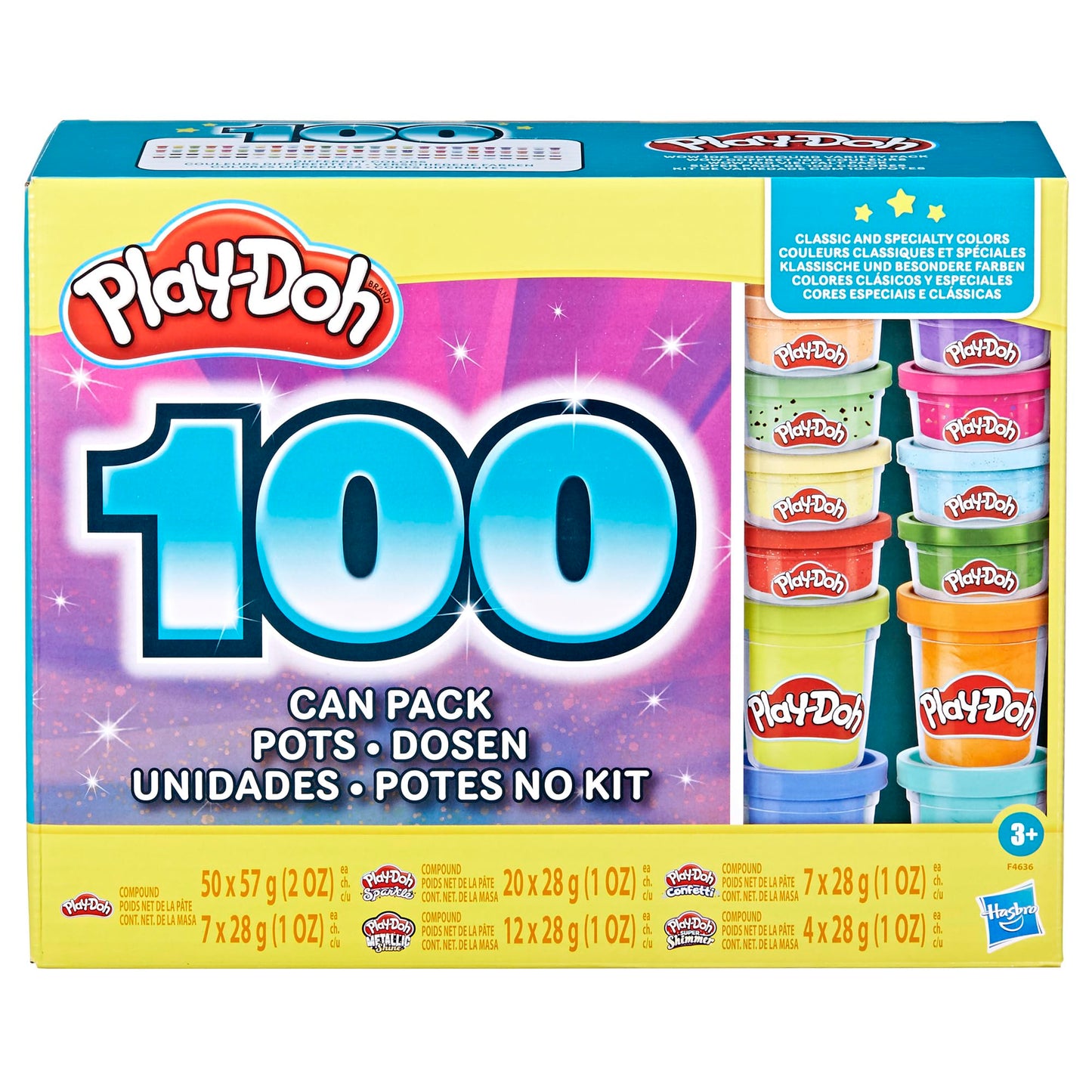 Play-Doh Wow 100 Bulk Modeling Compound Variety Pack, 100 Cans Including Sparkle, Super Shimmer, Metallic and Confetti, Back to