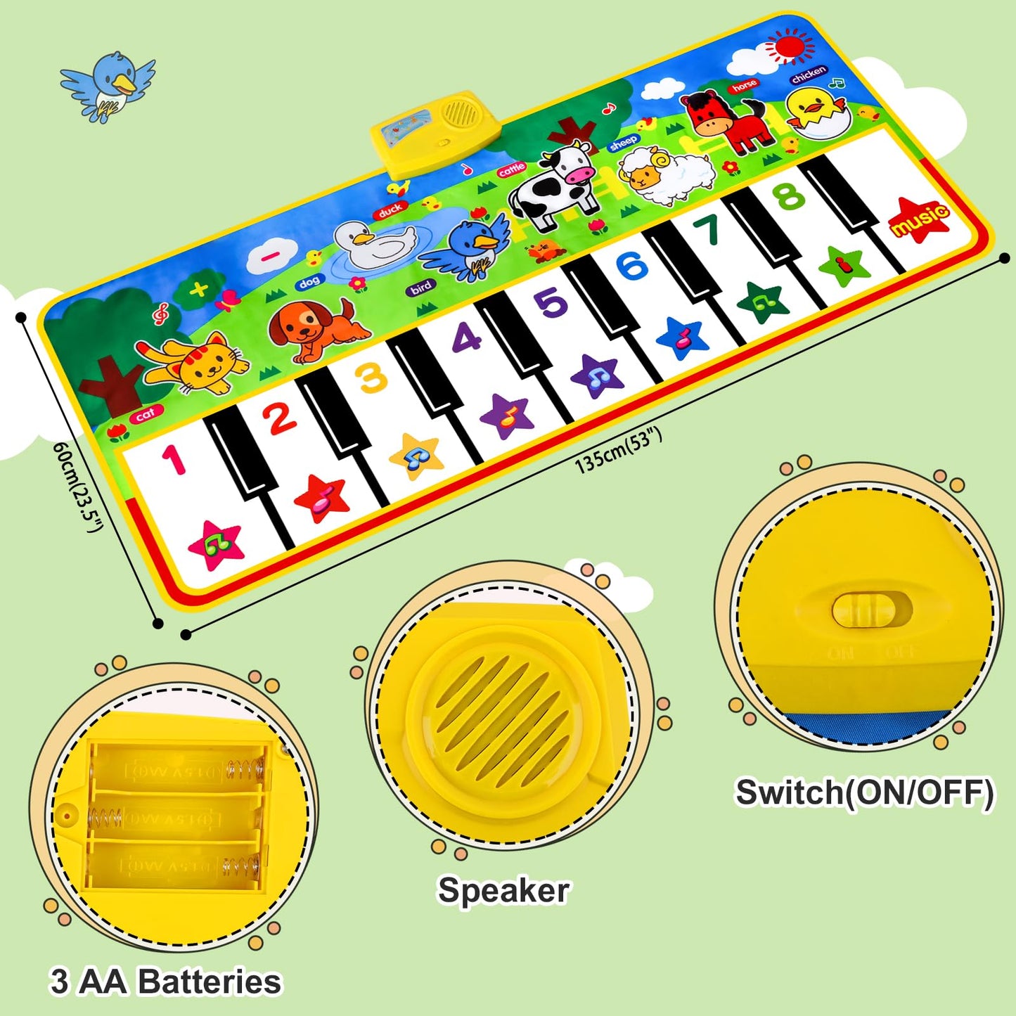 Piano Mat - 53' X 23' Musical Mat 8 Animals Sounds Dance Mat For Kids Touch Play Dancing Mat Toy Gifts For 3 4 5 6 Year Old Girls Boys