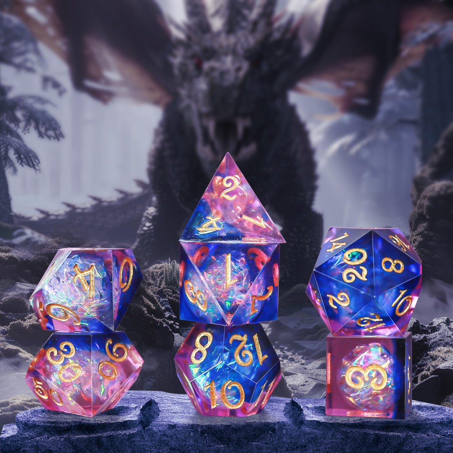 OriCraft Pink Magic Dice DND Dice Set Dungeons and Dragons Polyhedral Role Playing Gaming Dices Crystal D20 Dice Magical World E