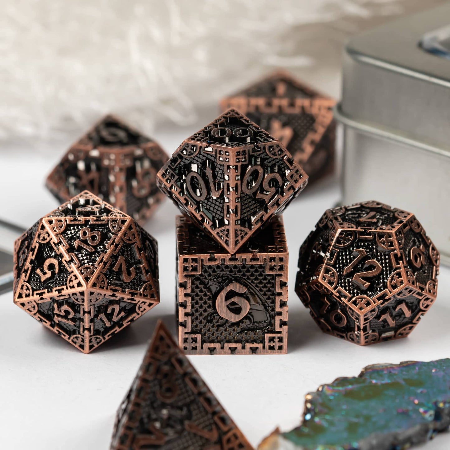 Udixi 7-Die Metal Dice Set, Polyhedral Dnd Dice Set Dragon D&D Dice For Dungeons And Dragons Role Playing Game And Other Tableto