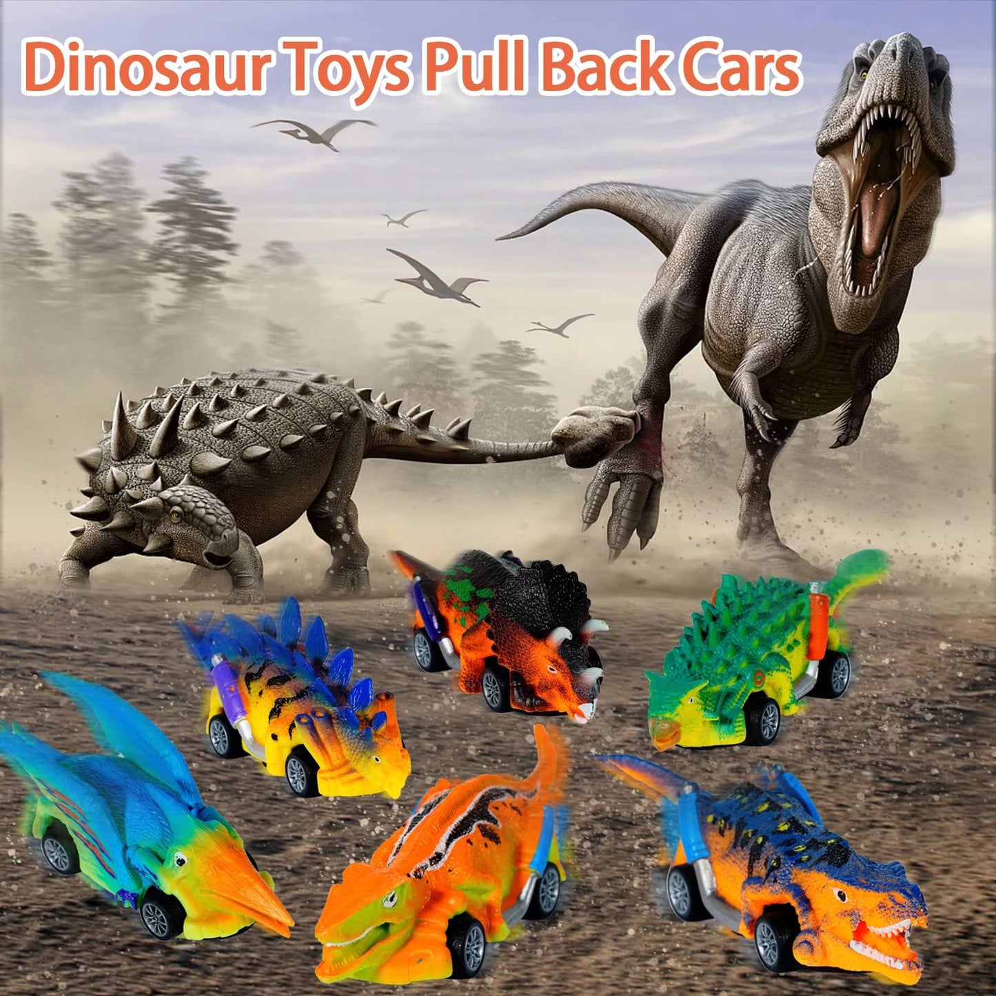 Dinosaur Toys 6 Pcs Pull Back Cars Dinosaur Toys for Kids 3-5 Toddler Boy Toys Age 3 4 5 and Up Dinosaur Car Toys for 3-7 Year O