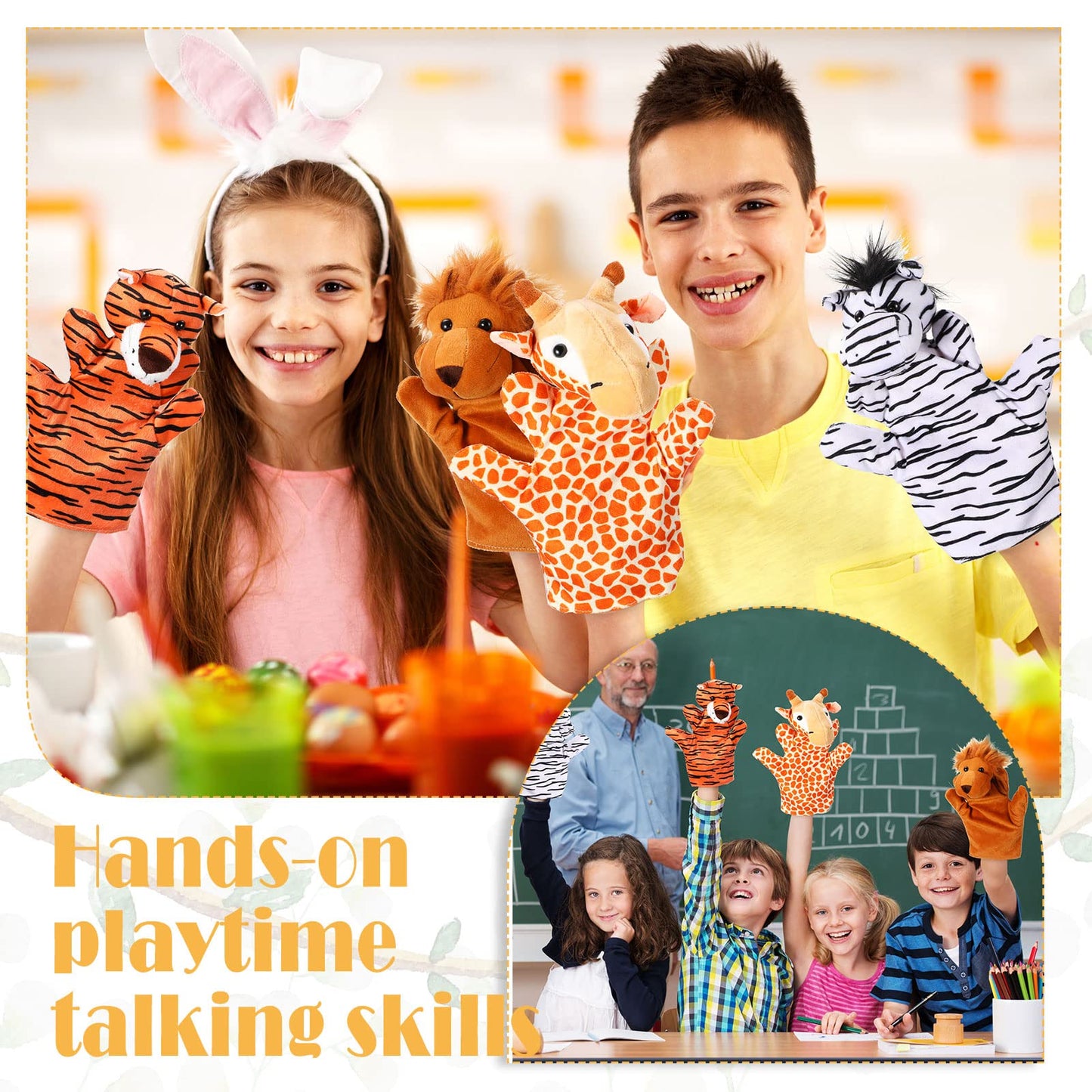 Shappy 24 Pieces Kids Hand Puppet Plush Zoo Animal Hand Puppets Toddler Animal Puppet Soft Plush Toys Plush Puppets Pretend Toys