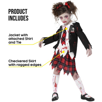 Morph Costumes School Girl Zombie Costume for Kids - Kid Zombie Costume Girl - Kids Halloween Costumes Girls Scary - Halloween C
