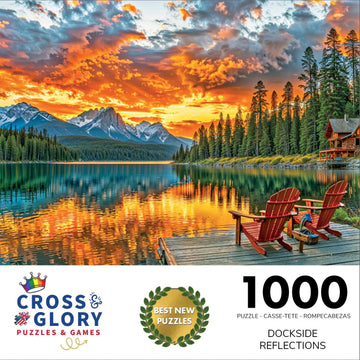 Cross & Glory 1000 Piece Jigsaw Puzzle - Dockside Reflections, 20" x 27", Eco-Friendly Cardboard, Challenging Sunset Lake Scene for Adults