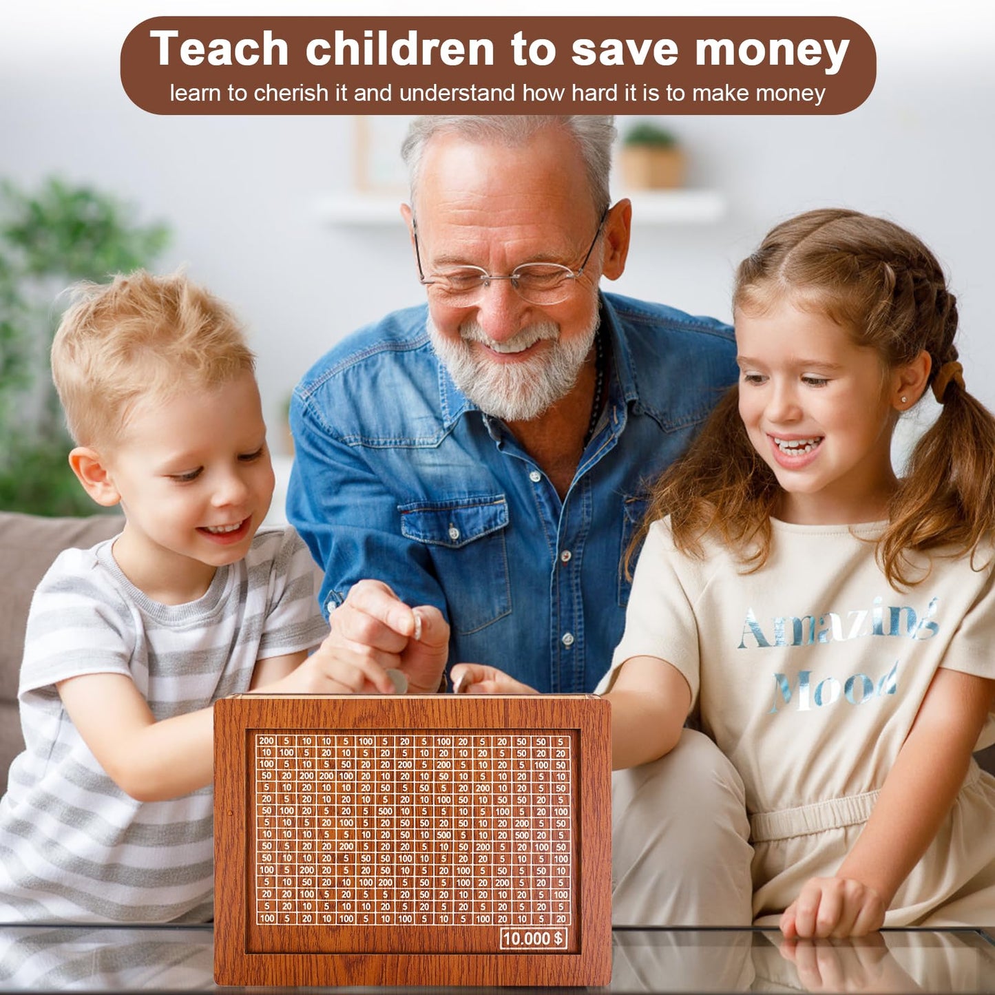 Palksky Money Saving Box, Wooden Cash Vault For Kids And Adults, Reusable Money Box With Countdown And Money Target, Challenges Cash Saving Box Storage Money With Counter, Best Gift For Boys, Girls