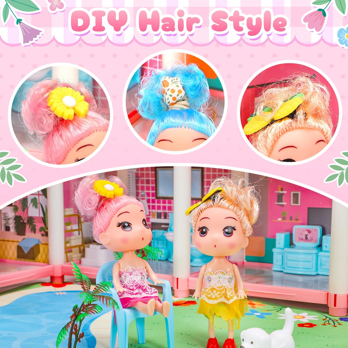 Amidear Dollhouse With 4-Story 11 Rooms, Dream Gift Princess Doll House Playset With Furniture Pool Slide, Pink Toddler Toy Hous