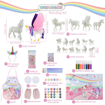 BONNYCO Unicorns Gifts for Girls Painting Kit with 18 Figurines Painting for Kids with Glow in The Dark | Girl Toys 3 4 5 6 7 8