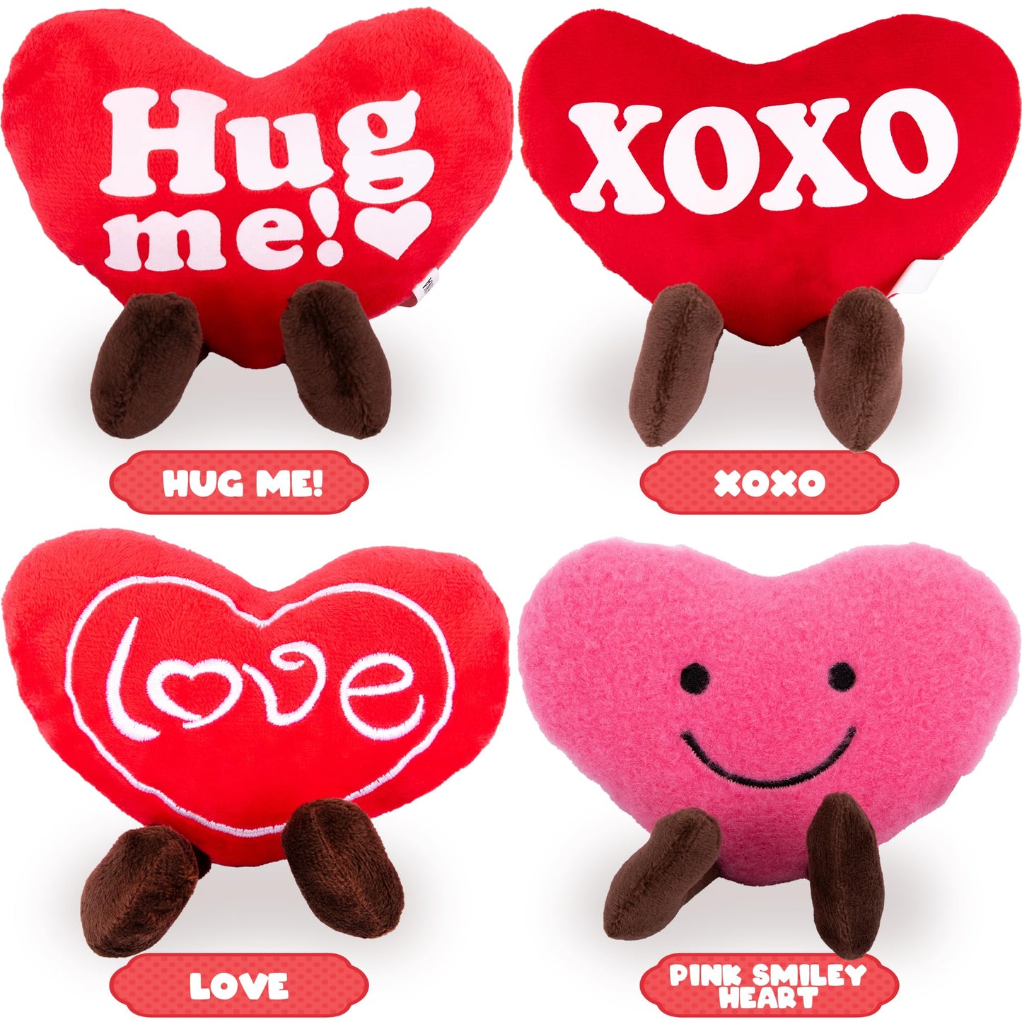 Artcreativity Set Of 4 Small Valentines Plush Hearts - Cute Love Heart Plush Toys In Assorted Designs - Stuffed Love Heart Toy S