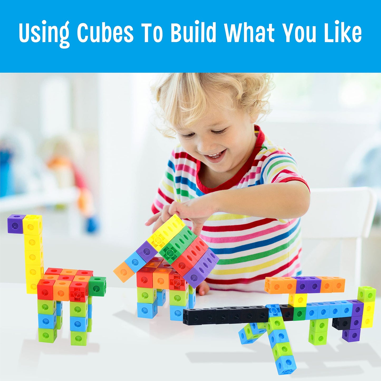 SpriteGru Math Linking Cubes - Multicolor Plastic Manipulatives with Activity Cards for Kindergarten Learning, Small Size