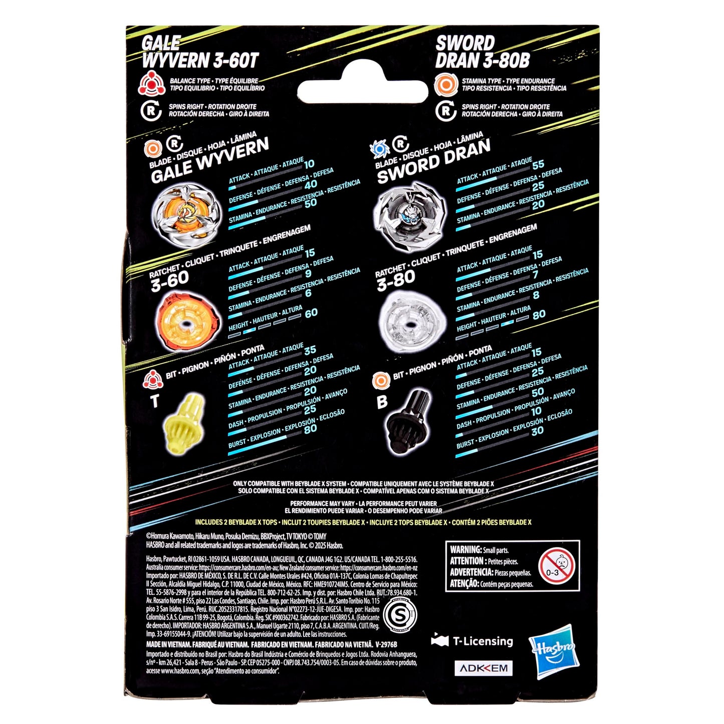 Beycutting edge X Gale Wyvern 3-60T & decorative replica blade Dran 3-80B Dual Pack Set with 2 Right-Spinning Tops; Battle Tops; Games/Toys for Boys & Girls 8+