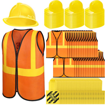 Hillban 108 Pcs Construction Vest For Kids Birthday Party Supplies Including 36 Tote Bags, 36 Construction Vests And Hats For Co