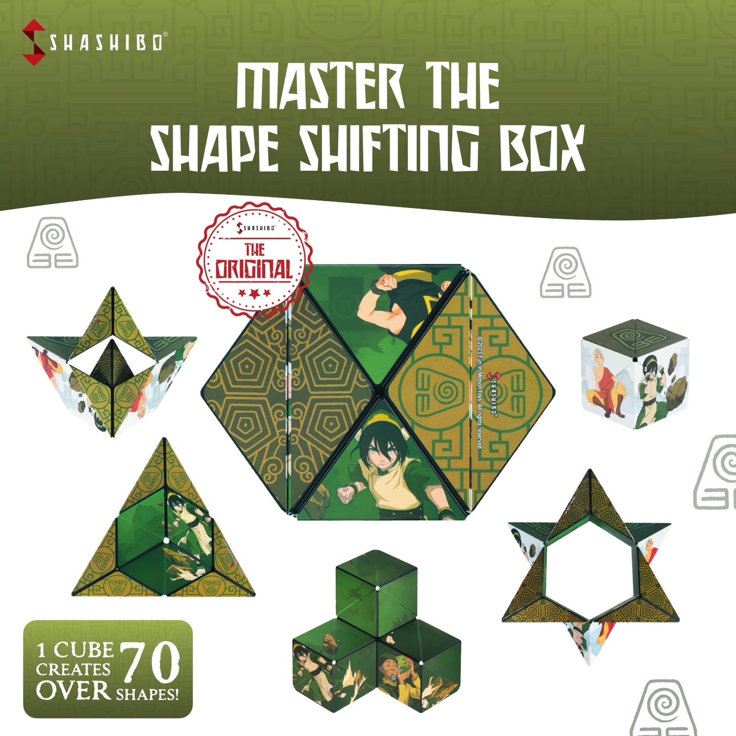 Shashibo Avatar The Last Airbender Shape Shifting Box - Award-Winning, Patented Magnetic Puzzle Cube W/ 36 Rare Earth Magnets - Fidget Transforms Into Over 70 Shapes (Avatar - Earth)
