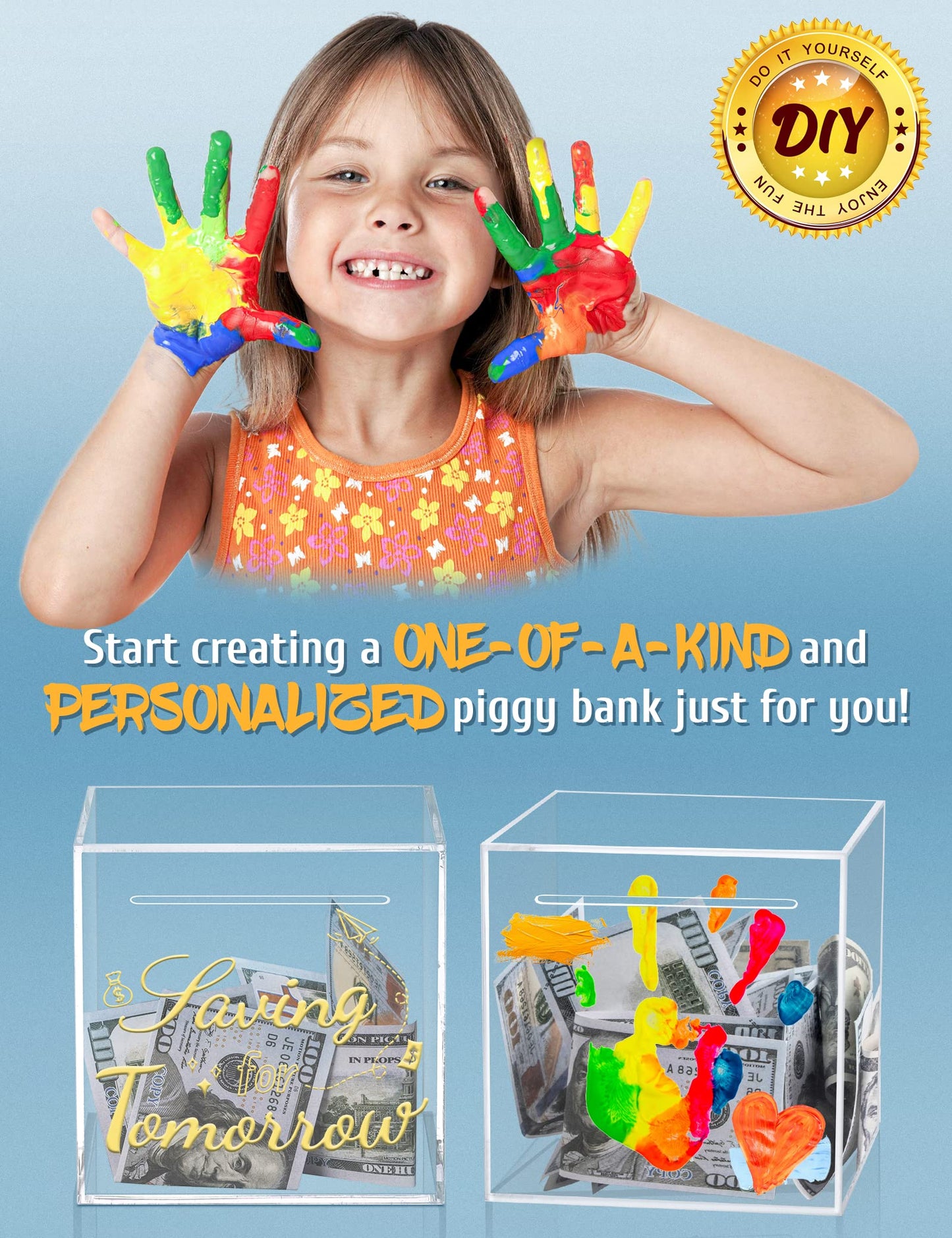 Kypeeka Clear Acrylic Piggy Bank For Adults Kids, Clear Money Saving Box Must Break To Open, Unopenable Piggy Bank For Cash Coin