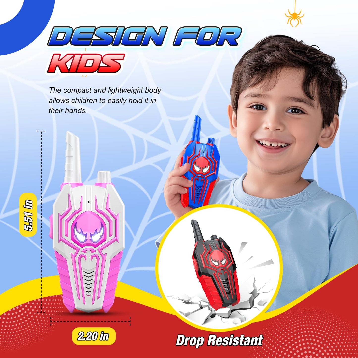 Spider Walkie Talkies For Kids Boys: 3 Pack Kids Walkie Talkies Toys Gifts For 3 4 5 6 7 8 9 10 Year Old Girls Boys Family Hikin