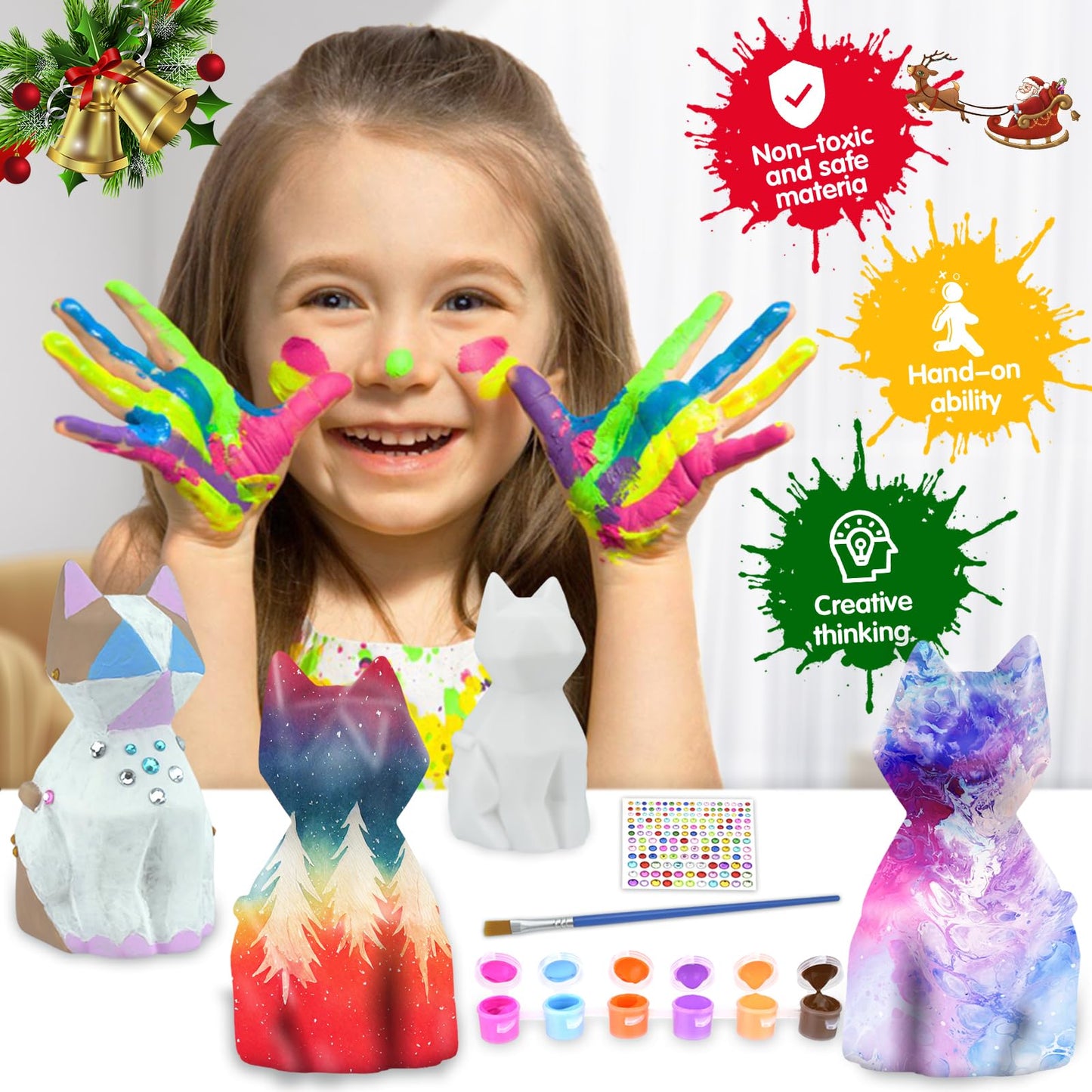 Hapmars Paint Your Own Cat Lamp Kit 2Pcs, Diy Geometric Cat Art Craft Painting Kits For Girls Boys Kid Age 4 5 6 7 8 9 10 11 12+